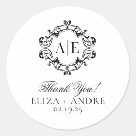 アンティークブラック&ホワイトクレストモノグラム結婚ズ ラウンドシール