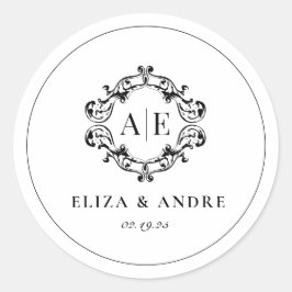 アンティークブラック&ホワイトクレストモノグラム結婚ズ ラウンドシール