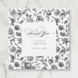 アンティークブラック&ホワイトフローラトイル結婚ズ フェイバータグ