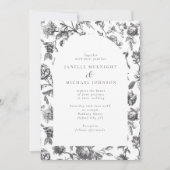 アンティークブラック&ホワイトフローラトイレアーチ結婚ーズ 招待状 (正面)
