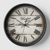 アンティークブラック&ホワイトヴィンテージクロックのローマ数字 壁時計 (正面)