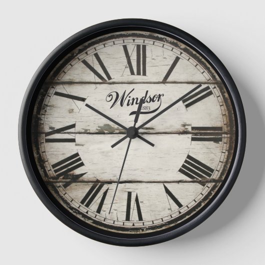 アンティークブラック&ホワイトヴィンテージクロックのローマ数字 壁時計 (正面)