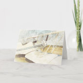 アンティークブルーと白の二面飛行機 カード (正面)