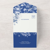 アンティークブルーと白のChinoiserieフローラ結婚ズ オールインワン招待状 (外側)