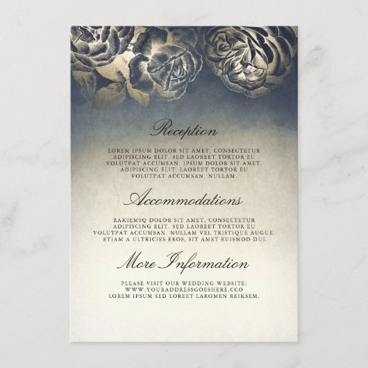 アンティークブルーと金ゴールド結婚ズインフォメーションゲスト エンクロージャーカード (正面)