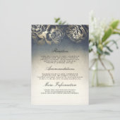 アンティークブルーと金ゴールド結婚ズインフォメーションゲスト エンクロージャーカード (スタンド正面)