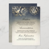 アンティークブルーと金ゴールド結婚ズインフォメーションゲスト エンクロージャーカード (正面/裏面)