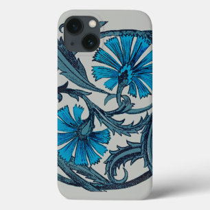アンティークブルーの花の芸術的なレトロなタイルの装飾 iPhone 13ケース