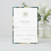 アンティークブルーイングリッシュ庭園の結婚式 出欠カード (スタンド正面)