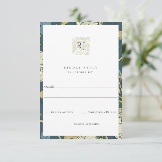 アンティークブルーイングリッシュ庭園の結婚式 出欠カード (スタンド正面)