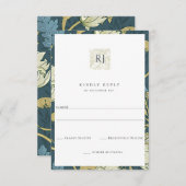 アンティークブルーイングリッシュ庭園の結婚式 出欠カード (正面/裏面)