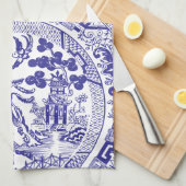 アンティークブルーウィロー中国パターンヴィンテージモノグラム キッチンタオル (四つ折り)