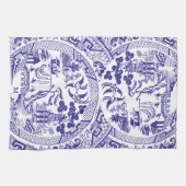 アンティークブルーウィロー中国パターンヴィンテージモノグラム キッチンタオル (横)