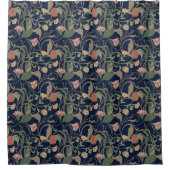 アンティークブルークラシックアールヌーボーフローラルパターン シャワーカーテン (正面)