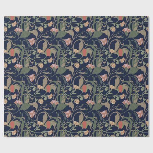 アンティークブルークラシックアールヌーボーフローラルパターン ラッピングペーパー (フラット)
