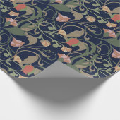 アンティークブルークラシックアールヌーボーフローラルパターン ラッピングペーパー (角)