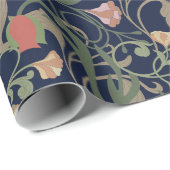 アンティークブルークラシックアールヌーボーフローラルパターン ラッピングペーパー (ロールコーナー)