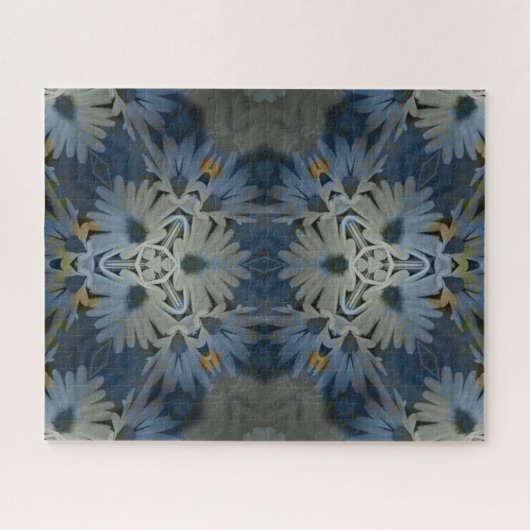 アンティークブルーデイジーフローラ ジグソーパズル (横)