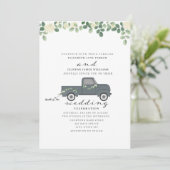 アンティークブルートラック(ブリキ缶付き結婚) 招待状 (スタンド正面)