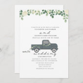 アンティークブルートラック(ブリキ缶付き結婚) 招待状 (正面/裏面)