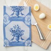 アンティークブルーバードデルフトフローラキッチンタオル キッチンタオル (四つ折り)