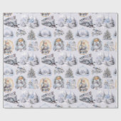 アンティークブルービクトリアンクリスマスラッピング紙 ラッピングペーパー (フラット)