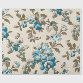 アンティークブルーフラワーズフローラボタニカルベージュ ラッピングペーパー (フラット)