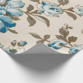アンティークブルーフラワーズフローラボタニカルベージュ ラッピングペーパー (角)