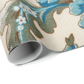 アンティークブルーフラワーズフローラボタニカルベージュ ラッピングペーパー (ロールコーナー)