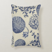 アンティークブルーフラワープリントフローラ アクセントクッション (正面(垂直))
