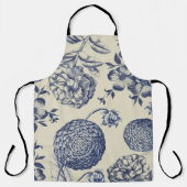 アンティークブルーフラワープリントフローラ エプロン (正面)