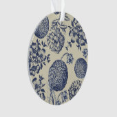アンティークブルーフラワープリントフローラ オーナメント (正面)
