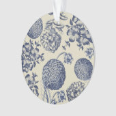 アンティークブルーフラワープリントフローラ オーナメント (正面)