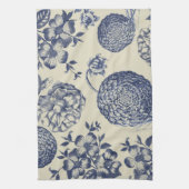 アンティークブルーフラワープリントフローラ キッチンタオル (縦)