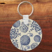 アンティークブルーフラワープリントフローラ キーホルダー (正面)