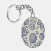 アンティークブルーフラワープリントフローラ キーホルダー (正面左)