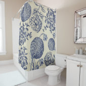 アンティークブルーフラワープリントフローラ シャワーカーテン (インサイチュ)