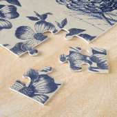 アンティークブルーフラワープリントフローラ ジグソーパズル (側面)