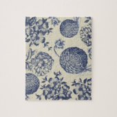 アンティークブルーフラワープリントフローラ ジグソーパズル (縦)