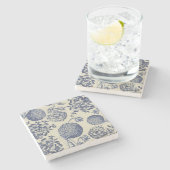アンティークブルーフラワープリントフローラ ストーンコースター (横)