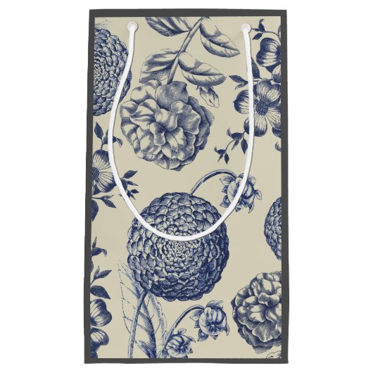 アンティークブルーフラワープリントフローラ スモールペーパーバッグ (正面)