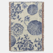 アンティークブルーフラワープリントフローラ スローブランケット (正面縦)