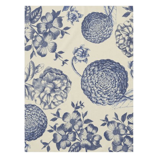 アンティークブルーフラワープリントフローラ テーブルクロス (正面)