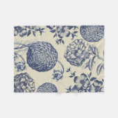 アンティークブルーフラワープリントフローラ フリースブランケット (正面(横))