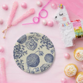 アンティークブルーフラワープリントフローラ ペーパープレート (パーティー)