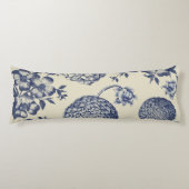 アンティークブルーフラワープリントフローラ ボディピロー (正面)