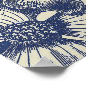 アンティークブルーフラワープリントフローラ ポスター (角)