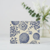 アンティークブルーフラワープリントフローラ ポストカード (スタンド正面)