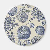 アンティークブルーフラワープリントフローラ マグネット (正面)