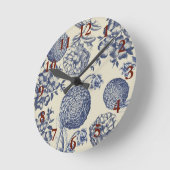 アンティークブルーフラワープリントフローラ ラウンド壁時計 (傾斜)